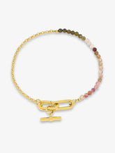 Load image into Gallery viewer, Watermelon Tourmaline T-Bar Beaded Bracelet, Goldplate