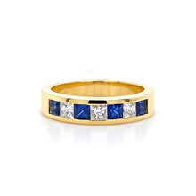Load image into Gallery viewer, 18ct Yellow Gold, 0.68tcw Sapphire & Diamond 7-Stone Ring