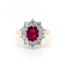 Load image into Gallery viewer, 18ct Yellow & White Gold, 1.45ct Ruby & Diamond Cluster Ring