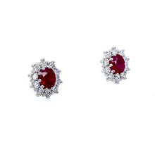 Load image into Gallery viewer, 18ct Yellow & 18ct White Gold, 1.66ct Ruby & Diamond Cluster Earrings