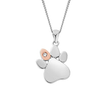 Load image into Gallery viewer, Paw Prints Pendant with Topaz, Sterling Silver & Welsh Gold
