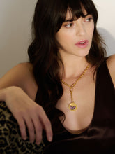 Load image into Gallery viewer, Statement Tourmaline Hardware Deco Sun Amulet Necklace, Goldplate