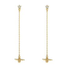 Load image into Gallery viewer, Diamond Stud Earrings with Fine Chain Bee Drops, 18ct Yellow Gold