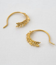 Load image into Gallery viewer, Honey Fern Leaf Loop Earrings, Goldplate