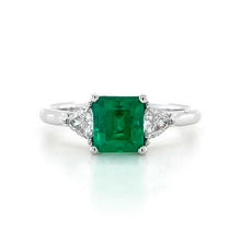 Load image into Gallery viewer, Platinum, 0.94ct Emerald & Diamond Trilogy Ring