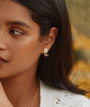 Load image into Gallery viewer, Daisy Stud Earrings with Teeny Tiny Bee Drops, Silver & Goldplate