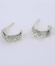 Load image into Gallery viewer, Floral Huggy Hoops with Itsy Bitsy Bee, Sterling Silver