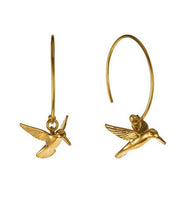 Load image into Gallery viewer, Hummingbird Hoop Earrings, Goldplate