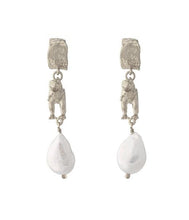 Load image into Gallery viewer, Tyrannosaurus Rex & Baroque Pearl Earrings, Sterling Silver