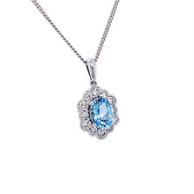 Load image into Gallery viewer, 18ct White Gold, 0.70ct Aquamarine & Diamond Cluster Pendant