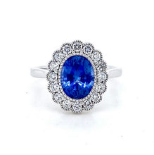 Load image into Gallery viewer, Platinum, 1.45ct Sapphire & Diamond Cluster Ring