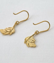 Load image into Gallery viewer, Little Feather Hook Earrings, Goldplate