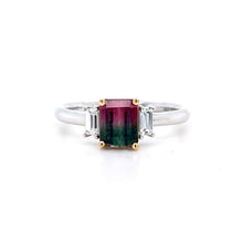 Load image into Gallery viewer, Platinum & 18ct Yellow Gold, 1.02ct Bi-colour Tourmaline & Diamond Trilogy Ring