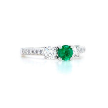 Load image into Gallery viewer, Platinum, 0.28ct Emerald & Diamond Trilogy Ring