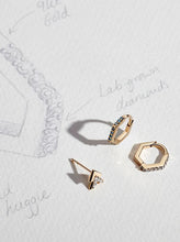 Load image into Gallery viewer, Hexagon Huggie Hoop, Solid 9ct Gold & Diamond
