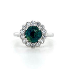 Load image into Gallery viewer, 18ct White Gold, 1.66ct Teal Sapphire & Diamond Cluster Ring