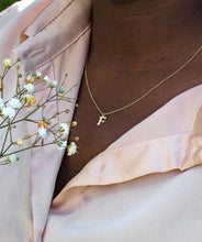 Load image into Gallery viewer, Teeny Tiny Floral Letter 'F' Necklace, 18ct Yellow Gold
