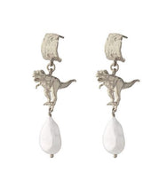 Load image into Gallery viewer, Tyrannosaurus Rex & Baroque Pearl Earrings, Sterling Silver