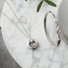 Load image into Gallery viewer, Past Present Future® Bangle with Topaz, Sterling Silver & Welsh Gold