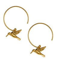 Load image into Gallery viewer, Hummingbird Hoop Earrings, Goldplate