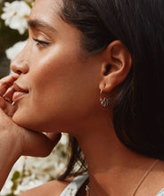 Load image into Gallery viewer, Spring Posy Bee Fine Hoop Earrings, Silver & Goldplate