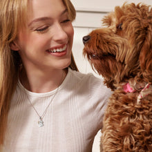 Load image into Gallery viewer, Paw Prints Pendant with Topaz, Sterling Silver & Welsh Gold