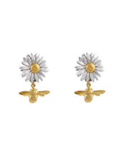 Load image into Gallery viewer, Daisy Stud Earrings with Teeny Tiny Bee Drops, Silver & Goldplate