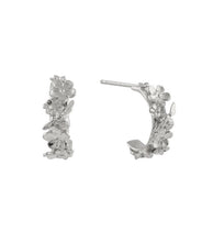 Load image into Gallery viewer, Floral Huggy Hoops with Itsy Bitsy Bee, Sterling Silver