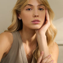 Load image into Gallery viewer, Paw Prints Heart Stud Earrings with Topaz, Sterling Silver & Welsh Gold