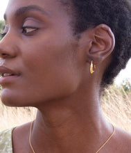 Load image into Gallery viewer, Honey Fern Leaf Loop Earrings, Goldplate