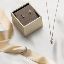 Load image into Gallery viewer, Past Present Future® Earrings with Topaz, Sterling Silver & Welsh Gold