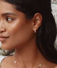 Load image into Gallery viewer, Floral Huggy Hoops with Itsy Bitsy Bee, Sterling Silver