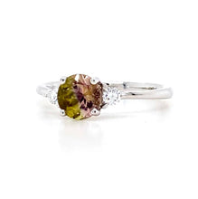 Load image into Gallery viewer, 18ct White Gold, 0.96ct Bi-colour Tourmaline & Diamond Trilogy Ring
