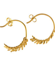 Load image into Gallery viewer, Honey Fern Leaf Loop Earrings, Goldplate