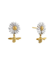 Load image into Gallery viewer, Daisy Stud Earrings with Teeny Tiny Bee Drops, Silver & Goldplate