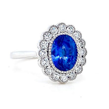 Load image into Gallery viewer, Platinum, 1.45ct Sapphire & Diamond Cluster Ring