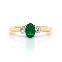 Load image into Gallery viewer, 18ct Yellow & White Gold, 0.38ct Emerald & Diamond Trilogy Ring