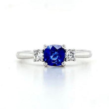 Load image into Gallery viewer, Platinum, 0.55ct Sapphire & Diamond Trilogy Ring