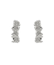 Load image into Gallery viewer, Floral Huggy Hoops with Itsy Bitsy Bee, Sterling Silver