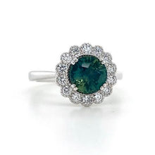 Load image into Gallery viewer, 18ct White Gold, 1.66ct Teal Sapphire & Diamond Cluster Ring