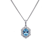 Load image into Gallery viewer, 18ct White Gold, 0.70ct Aquamarine & Diamond Cluster Pendant