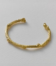 Load image into Gallery viewer, Apple Blossom Brance Open Cuff Bangle, Goldplate