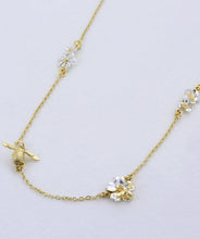 Load image into Gallery viewer, Floral Chain Necklace with Teeny Tiny Bee, Silver & Goldplate