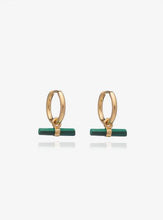 Load image into Gallery viewer, Mini T-Bar Malachite Huggie Hoops, Goldplate