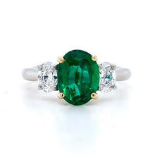 Load image into Gallery viewer, Platinum & 18ct Yellow Gold, 1.46ct Emerald & Diamond Trilogy Ring