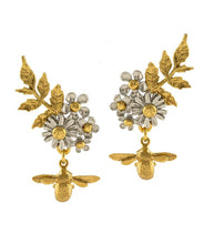 Load image into Gallery viewer, Posy Bloom Bee Earrings, Silver & Goldplate