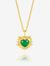Load image into Gallery viewer, Electric Love Green Agate Heart Necklace, Goldplate