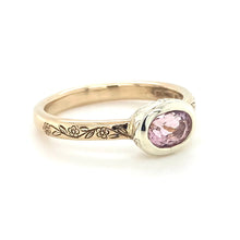 Load image into Gallery viewer, 9ct Yellow & White Gold, Morganite Engraved Ring