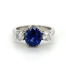 Load image into Gallery viewer, Platinum, 2.54ct Sapphire & 0.71tcw Old Cut Diamond Ring
