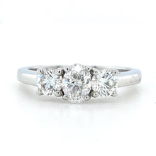 Load image into Gallery viewer, Platinum, 0.90tcw F SI1 Mined Diamond Trilogy Ring